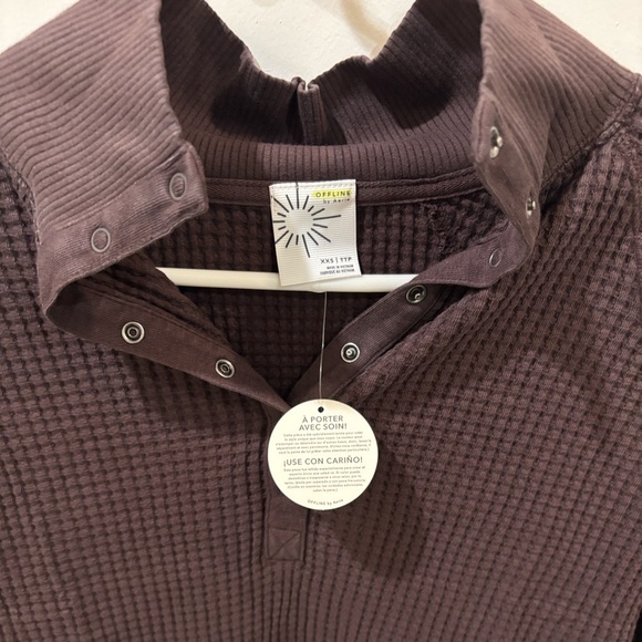 NWT Aerie Wow! Waffle Mockneck Henley Long Sleeve T-Shirt - Picture 7 of 9